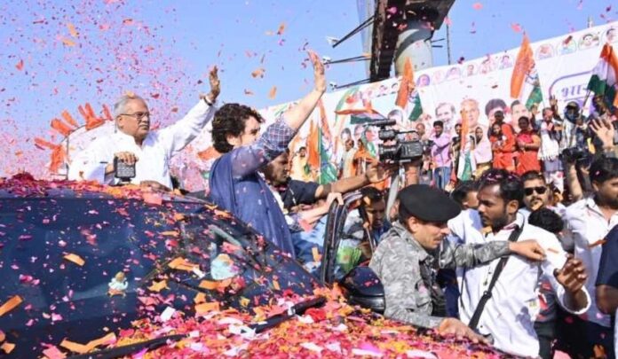 Congress National Convention: Priyanka Gandhi reached Raipur….CM welcomed her with great enthusiasm at the airport….View photo