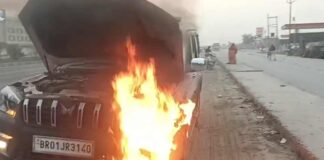 चंदौली में चलती स्कॉर्पियो बनी आग का गोला सवारों ने कूदकर बचाई जान, NH-19 पर मचा हड़कंप