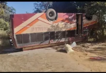 तेज रफ्तार बस पलटी, बड़ा हादसा टला जशपुर के बाघमारा के पास 35–40 यात्रियों से भरी बस दुर्घटनाग्रस्त