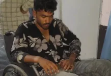 बदमाश गिरफ्तार: भागते वक्त गिरा, पैर-घुटने में चोट; पुलिस ने व्हीलचेयर से पहुंचाया अस्पताल