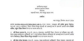 छत्तीसगढ़ में बड़ा प्रशासनिक फेरबदल, GPM कलेक्टर समेत 5 IAS अधिकारियों के प्रभार बदले