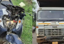 तेज रफ्तार हाईवा की टक्कर से स्कूटी सवार की मौत, साथी गंभीर घायल