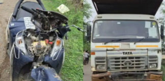 तेज रफ्तार हाईवा की टक्कर से स्कूटी सवार की मौत, साथी गंभीर घायल